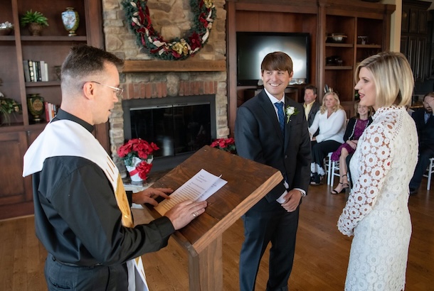 Couple celebrating with family